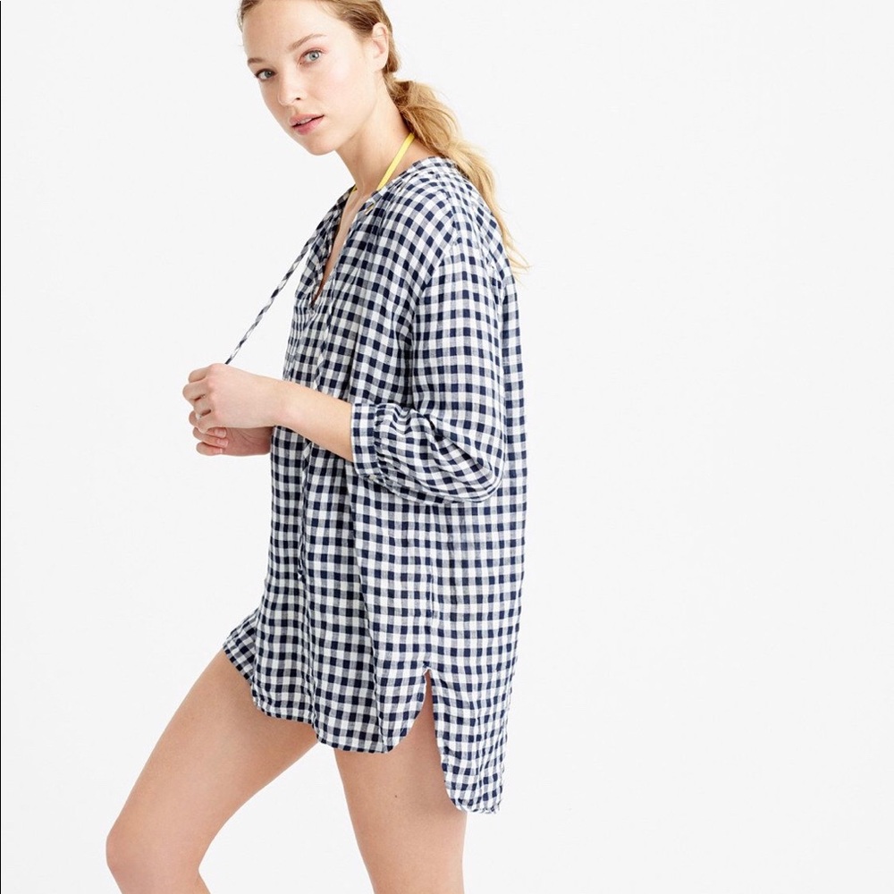 JCrew 100% Linen Gingham Top - M - Picture 2 of 6